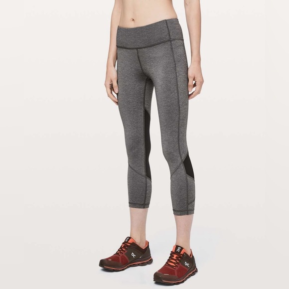 Lululemon Pace Rival Mid Rise Crop 22" Heather‎ Gray/Black Size 4 - Picture 1 of 16